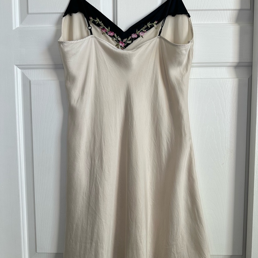 Claire's Cream Slip Dress with Black Trim and Pink Floral Detail - Picture 2 of 4